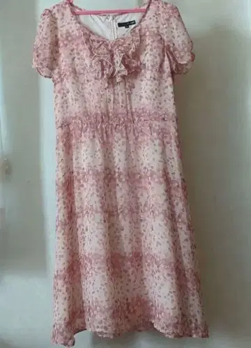 anyFAM 핑크 계열 도트 무늬 쉬폰 반팔 원피스 M