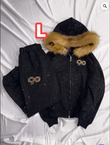 90 Logo Glitter Fur Zip Hoodie x Pants
