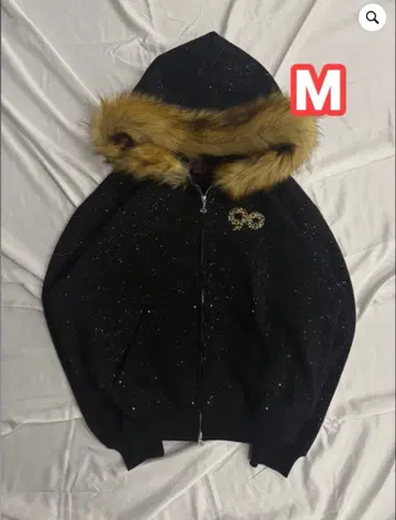 90 Logo Glitter Fur Zip Hoodie
