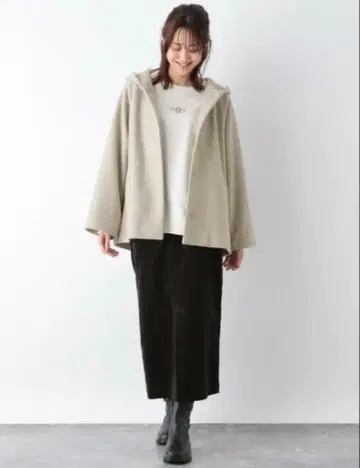 GLOBAL WORK 가벼운 스트레치 후드 미들 코트