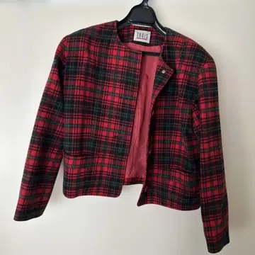 TROIS 체크 무늬 노카라 자켓 사이즈 9