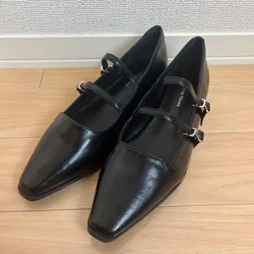 블랙 스틸레토 2cm 힐 멜리 제인 슈즈 24.5