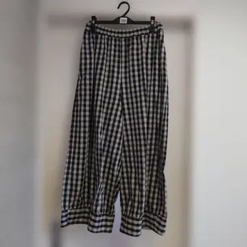 사만사 모스모스 블랙과 화이트 체크 무늬 와이드 팬츠