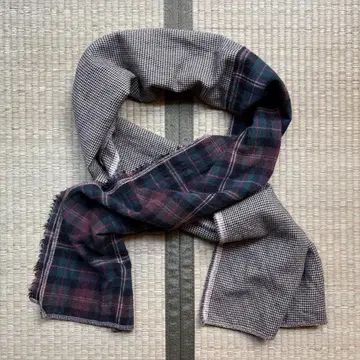 모리카게 셔츠 절개 스톨 그린 타탄 x 하운드투스 울 혼방