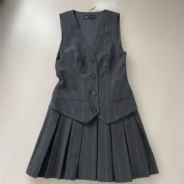 ZARA 그레이 베스트 플리츠 스커트 원피스 M 사이즈