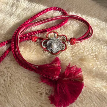 빨간색 오비 고정 띠 펄 꽃 모티브