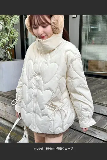 하트 퀼팅 리본 오버 자켓