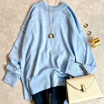 새상품급 띠어리 울 크루넥 니트 KARENIA YOKE 최근 블루