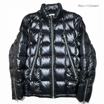 Y2K 00s 광택 블랙 팔자 ZIP 다운 자켓 짧은 기장 다크 코어