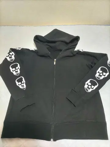 스컬 프린트 집업 후드티 블랙