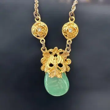 잎 모티브 마노 목걸이 앤티크