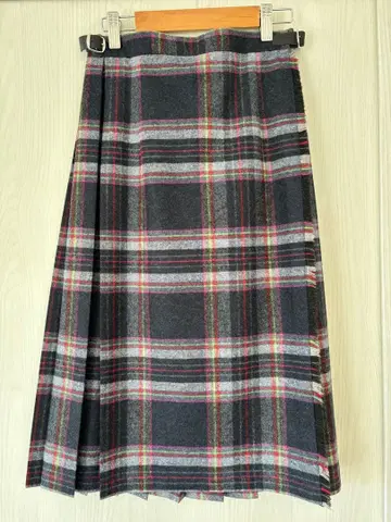 플리츠 스커트 체크 무늬 랩 스커트