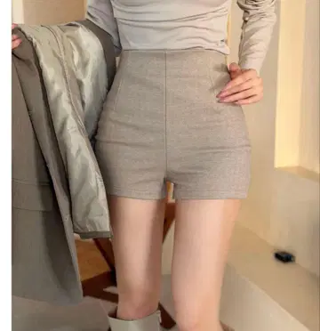 베이지 (그레이) 헤링본 하이웨스트 숏팬츠