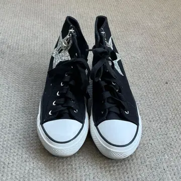 e e 별 패턴 하이컷 스니커즈 블랙 25cm