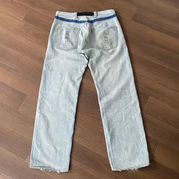 PHENOMENON 스터드 장식 데님 라이트 블루 체스 자수 W32