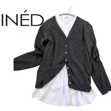 [새상품급] INED 램스울 100% V넥 가디건 짙은 그레이 이네드