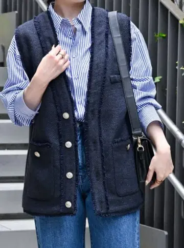 새상품급 SIMPLICITE 트위드 프린지 베스트