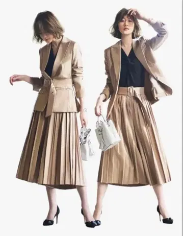 버클 벨트 부착 자켓 & 플리츠 팬츠 2점 루일 에 부티크 S