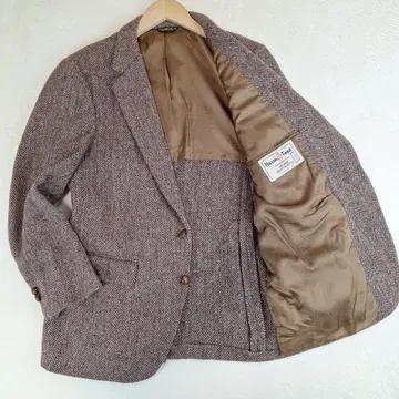 해리스 트위드 테일러드 자켓 헤링본 싸개 버튼 M