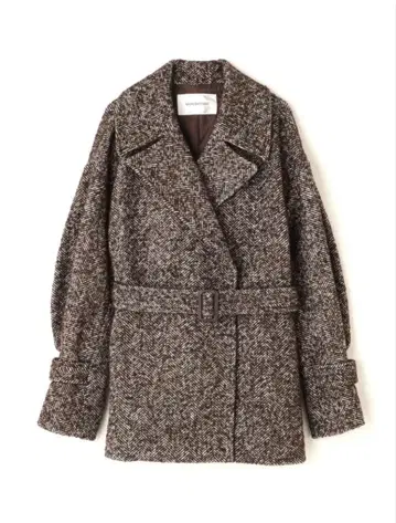 새상품급 NATURAL BEAUTY BASIC 벨티드 트위드 하프 코트