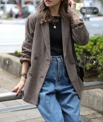 봉쥬르 사간 체크 오버 사이즈 자켓