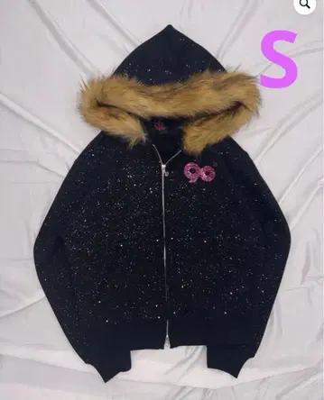 90 Logo Glitter Fur Zip Hoodie