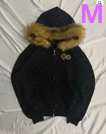 90 Logo Glitter Fur Zip Hoodie