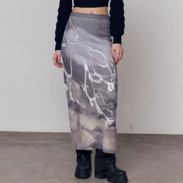 맥시 프린트 리브 니트 스커트