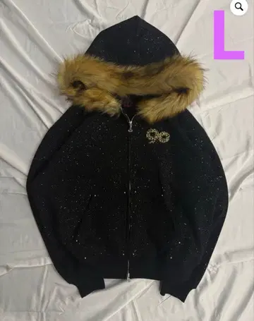 90 Logo Glitter Fur Zip Hoodie