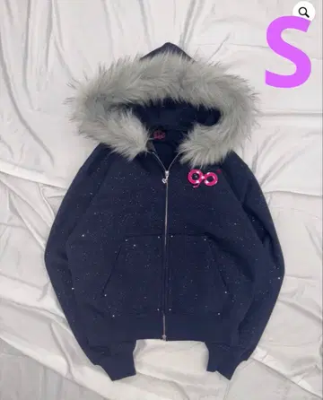90 Logo Glitter Fur Zip Hoodie