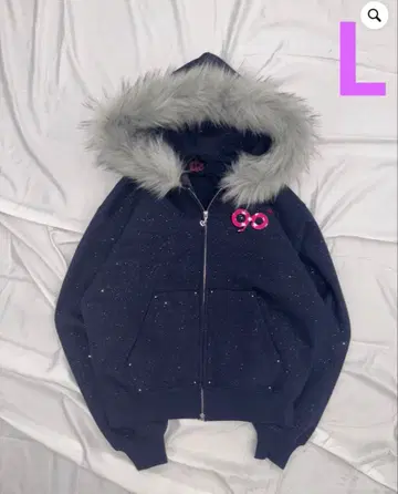 90 로고 글리터 퍼 집 후디