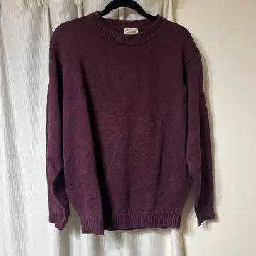 90s L.L.bean 코튼 니트 무지 와인 레드 태국제