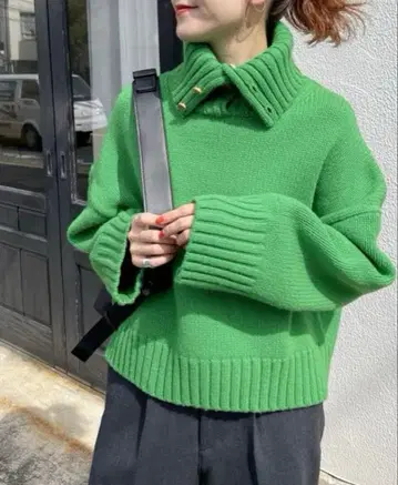 Spick & Span 울 편직 니트 그린 FREE