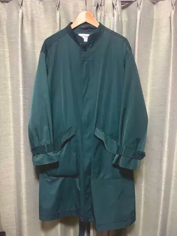 다크 그린 롱 코트 허리 리본 포함