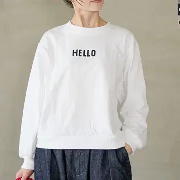 [소라모나] 펜네 천축 베이직 프린트 맨투맨 화이트 프리 사이즈