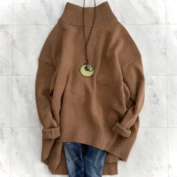 바빌론 울 캐시미어 혼방 하이넥 니트 브라운