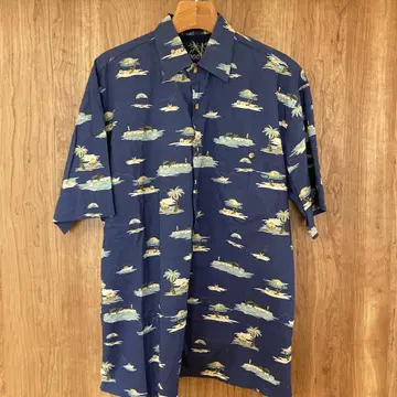 뱀부 차이 알로하 셔츠 하와이 네이비