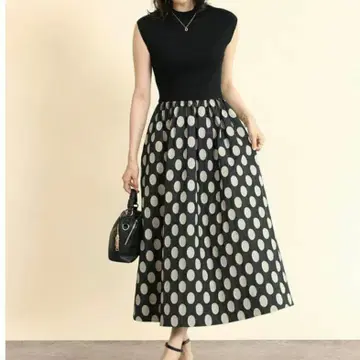 [ 미사용 새상품 ] 블랙 도트 원피스 A라인 일본제 페넬