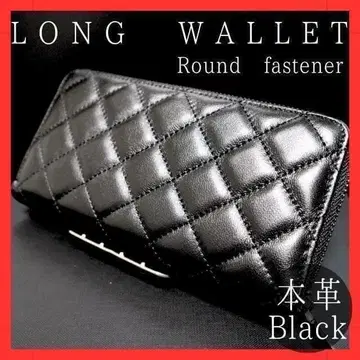 장지갑 천연 가죽 라운드 지퍼 퀼팅 인기 새상품 블랙 대용량 블랙