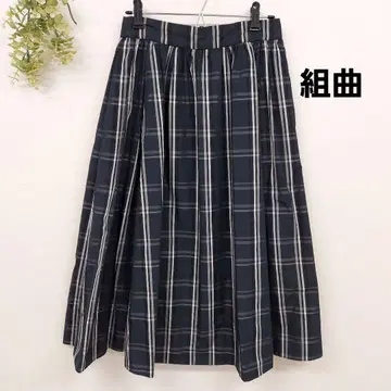 쿠미쿄쿠 네이비 계열 체크 플레어 스커트