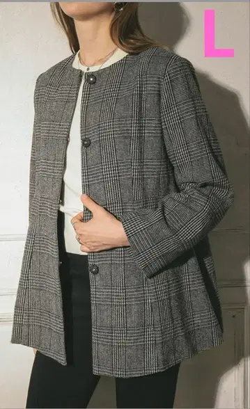 [미사용 새상품] 글렌체크 노카라 플레어 자켓