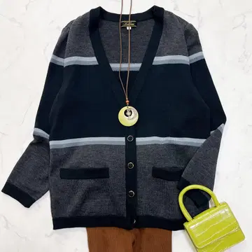 새상품급 Leilian 레리안 루즈핏 가디건 보더 싸개 골드 버튼