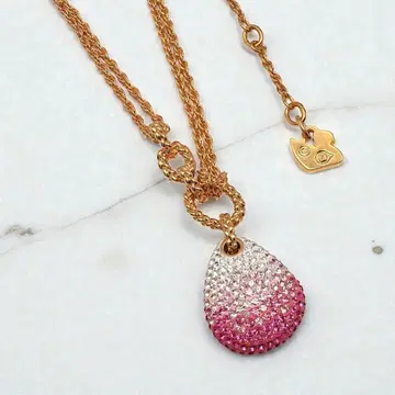 스와로브스키 물방울 모양 큐빅 핑크 목걸이