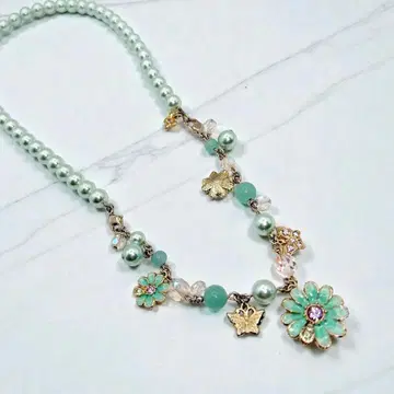 안나수이 그린 모조 진주 목걸이 팔찌 세트 버터플라이