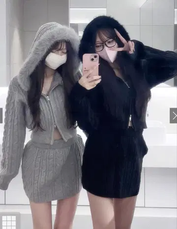 블랙 케이블 니트 셋업