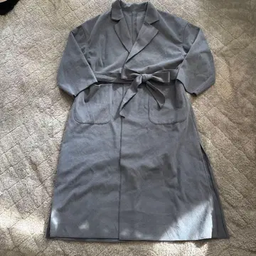 그레이 롱 코트 M 사이즈 허리 리본