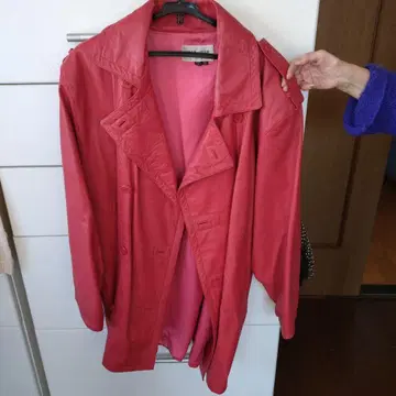 핑크 가죽 더블 브레스트 자켓