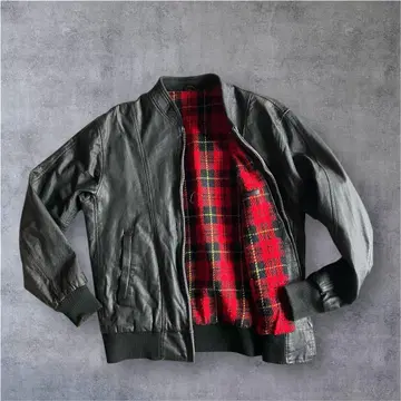 일본제 80s90s archive 소가죽 레더 봄버 자켓 안감 타탄 체크