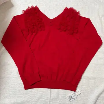 FENNEL 프릴 장식 레드 V넥 스웨터