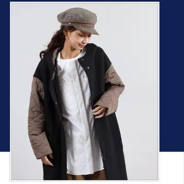 [ FENNEL 야마다야 ] 퀼팅 도킹 후드 부착 코트 이소재 롱